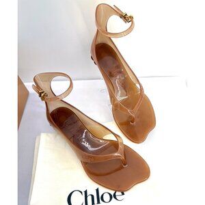 Chloe Jelly TPU Ankle Strap Sandals Brown Thong Low Heel Sandals Women 37 US7